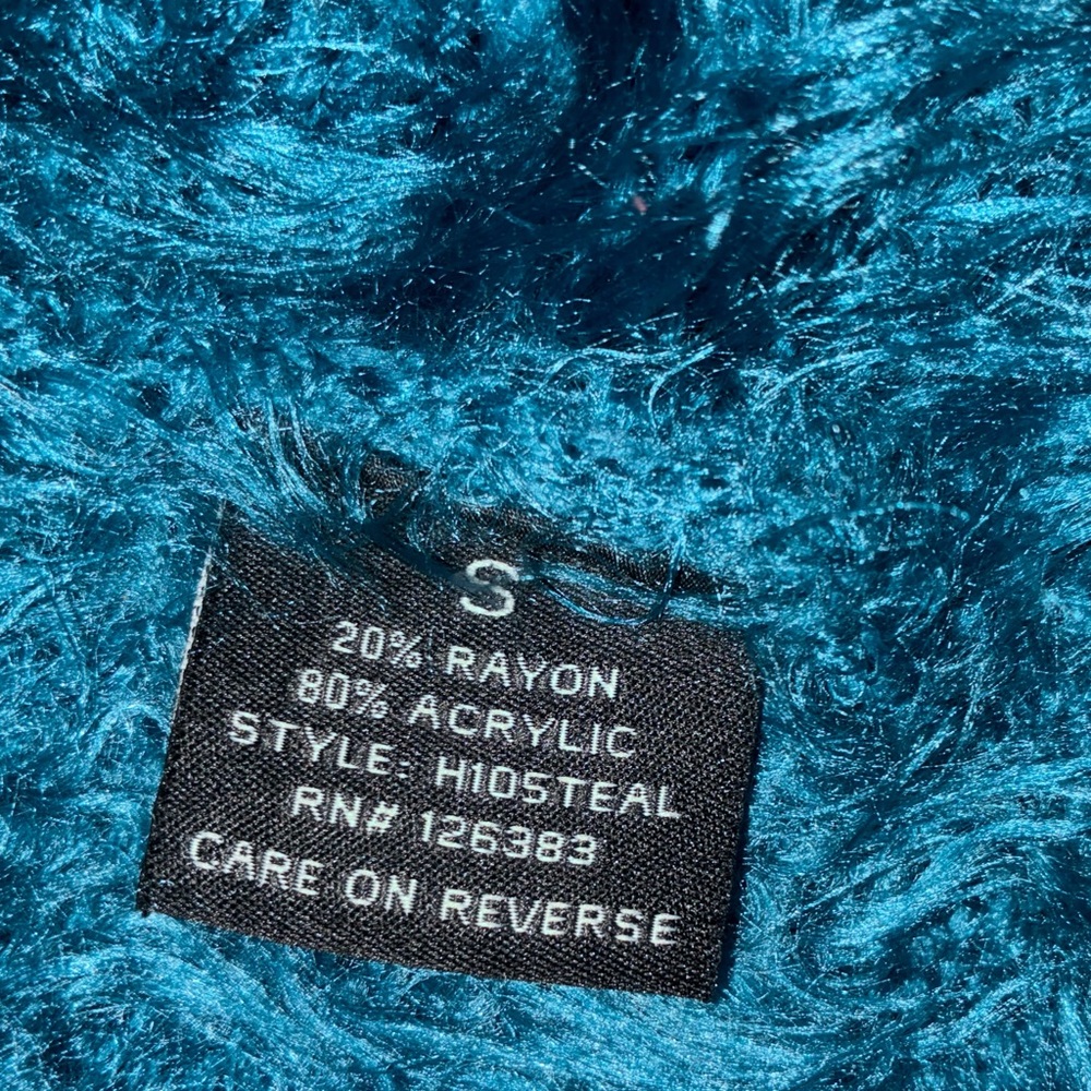 Teal Fuzzy Eyelash Cardigan by Ethyl Grannycore 90s Grunge Vibes - Picture 4 of 4